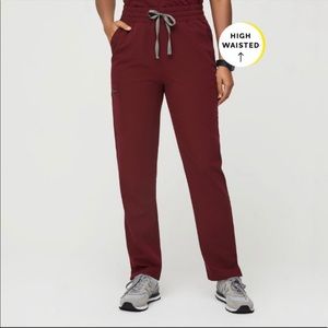 Figs Burgundy High Waisted Scrub Pants